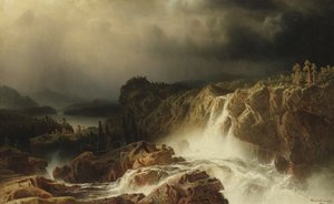 Paysage rocheux avec cascade en Småland, 1859